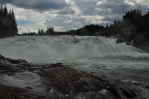 This waterfall is called" laksfossen" at Helgeland in the northern part of Norway.